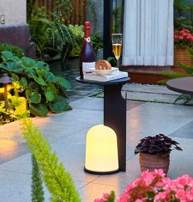 Outdoor Waterproof IP65 Round Side Metal Black Table Oval Warm LED Lamp Patio Tea Yard Balcony Solar Charging  Garden Lawn Light